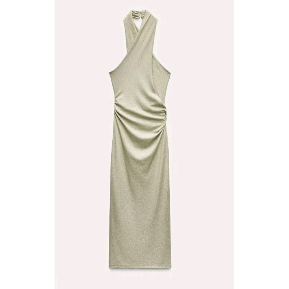 Zara Light Gold Halter Maxi Dress